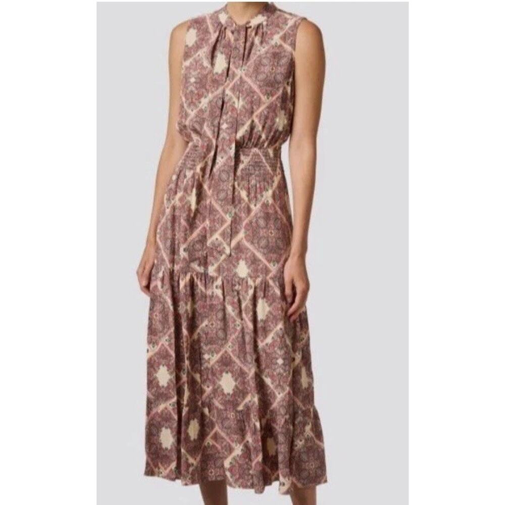 NWT Shoshanna Jillian Maxi Dress Paisley Bow Neck Sleeveless Smocked Waist Sz 8